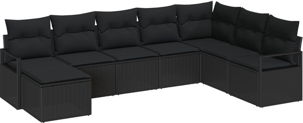 8-teiliges Garten-Sofa-Set mit Kissen Schwarz Poly Rattan, 2-Sitzer Garten-Sofa mit Stauraum & Kissen Schwarz Poly Rattan, Gartensofas DesignMöbel...