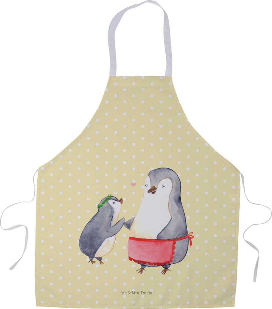 Mr. & Mrs. Panda Schürze Pinguin mit Kind - Gelb Pastell - Produktbild 