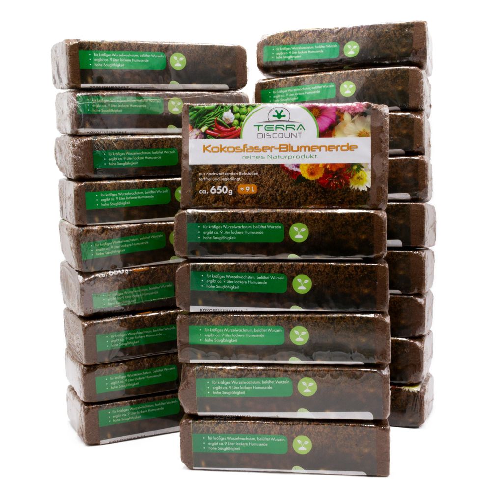 Kokosfaserhumus 24x650 g – ergibt ca. 216 L Blumenerde – Kokoserde Ziegel gepresst – torffreie Anzuchterde für Pflanzen, Kräuter & Gemüse