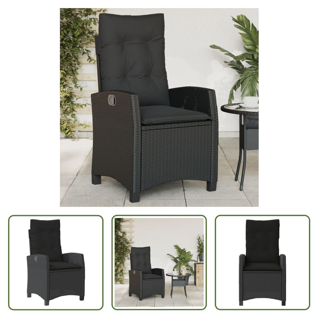 The Living Store Gartensessel Verstellbar mit Kissen Schwarz Poly Rattan
