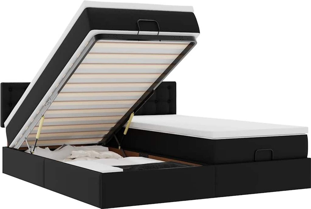 vidaXL Ottoman-Bett mit Matratzen & LEDs Schwarz 180x200 cm Kunstleder