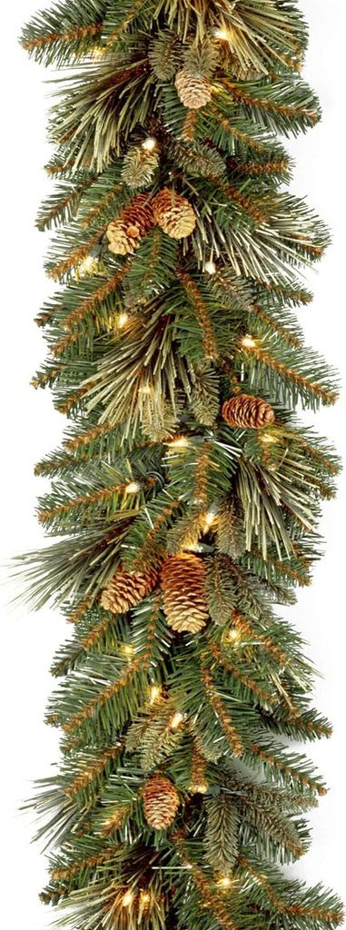 Beleuchtete künstliche Weihnachtsgirlande, Grün, Carolina-Tanne, weiße Lichter, mit Tannenzapfen dekoriert, batteriebetrieben, Weihnachtskollekt...