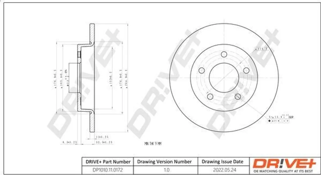 Disque de frein Dr!ve+ DP1010.11.0172, haute résistance thermique