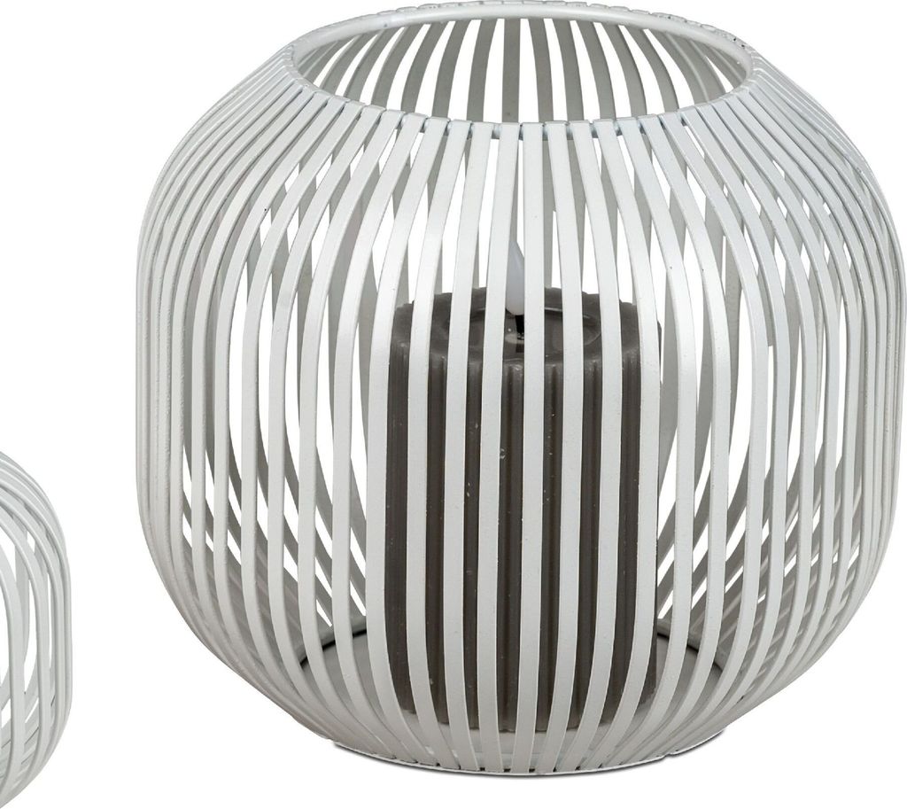 Windlicht Wili Stäbe in Kugelform H. 18cm weiß aus Metall Formano