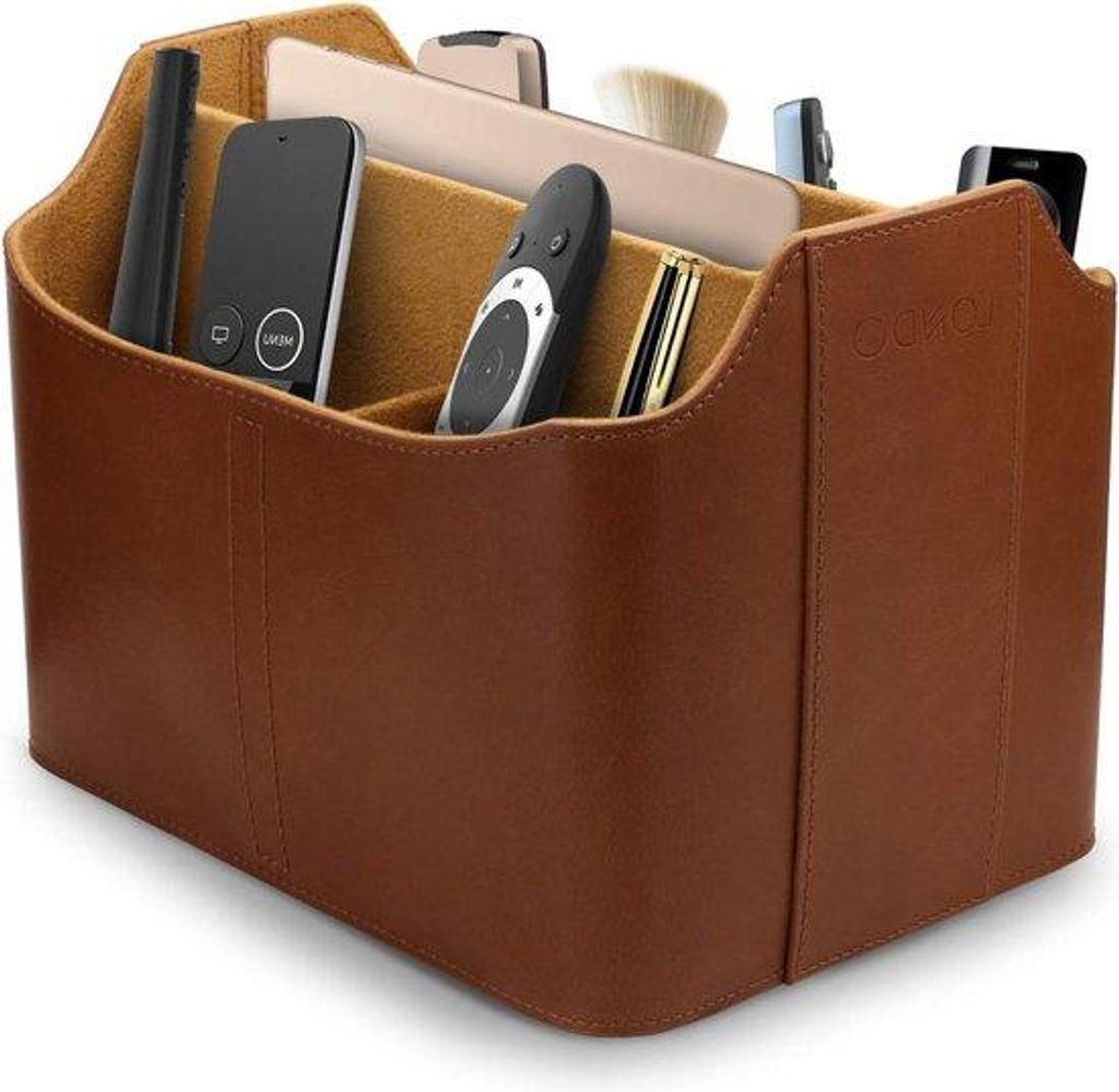 Leders Organizer mit Fernbedienungshalter und Tablet-Fach - Hellbraun