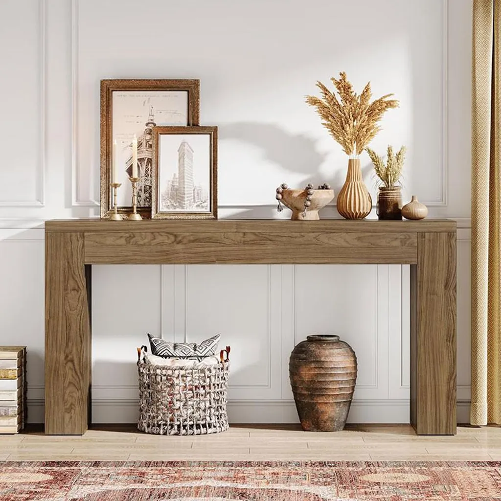 Console bois étroite pour petit espace, table d'appoint 147cm marron - 2