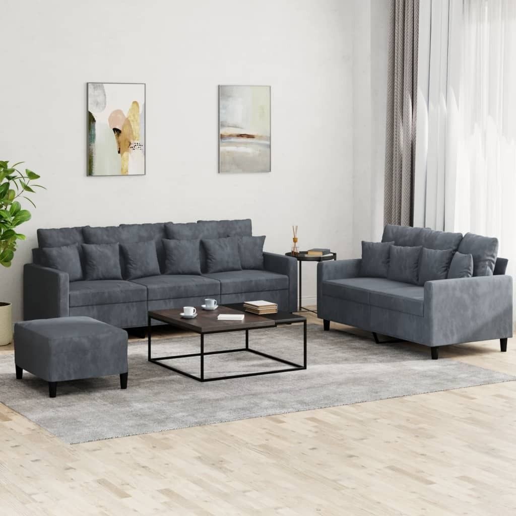"2026 Promotion" 3-tlg. Sofagarnitur mit kissen - Wohnlandschaft - Dunkelgrau Samt - Klassische Sofas CC10896