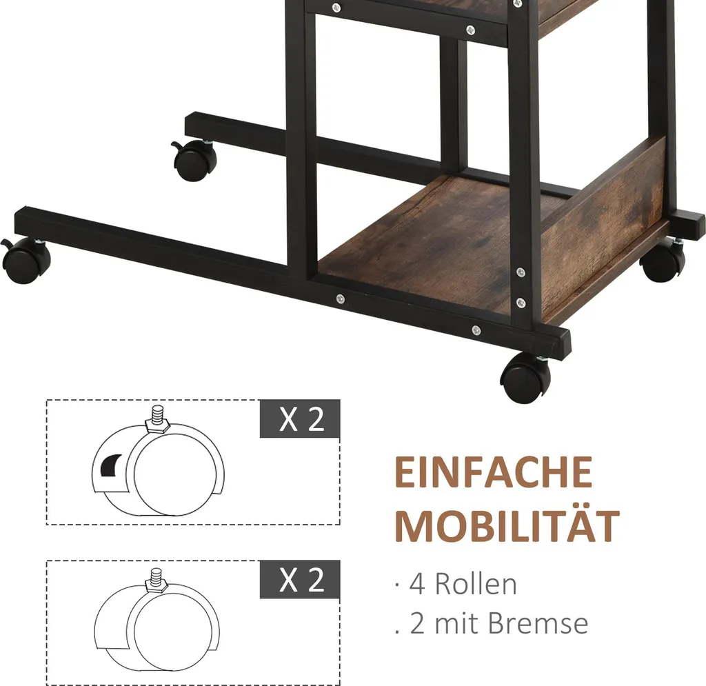 Bureau mobile pour ordinateur et table de lit avec étagères de rangement