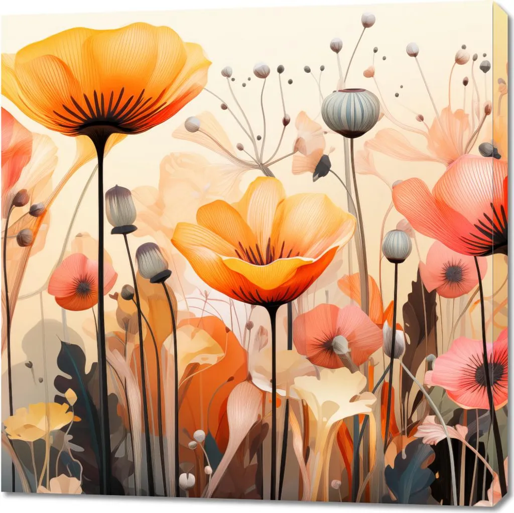 Offerta Quadro Papaveri Danzanti 90x90cm Stampa su Tela Canvas