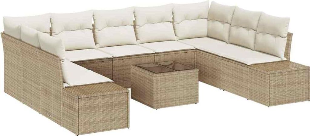 "2026 Aktion" Gartensofa Set - Balkonmöbel/Loungeset - elegantes Design - mit Kissen 9 pcs Beige und Creme Polyrattan - 289x209x85cm - Gartensofas...