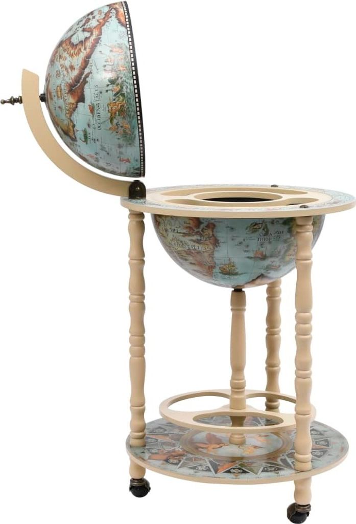 vidaXL Globe Bar s držákem na lahve Eukalyptus Wood Blue Obrázek produktu 3