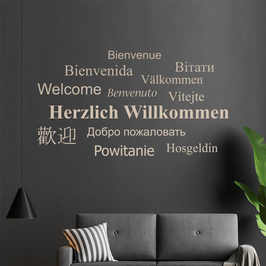 Herzlich Willkommen Wandtattoo in 6 Größen - Wandaufkleber Wall Sticker - Dekoration, Küche, Wohnzimmer, Schlafzimmer, Badezimmer
