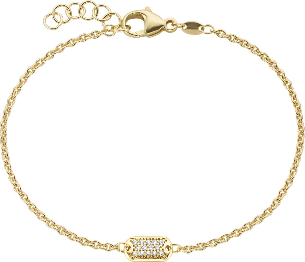 Armband Smart Jewel Mittelteil rechteckig mit Zirkonia, Silber 925 Gold 19 cm
