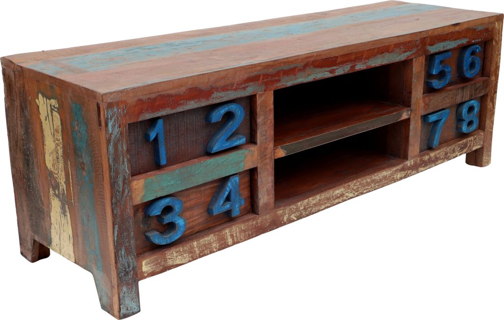 Lowboard, Fernsehtisch, Flache Kommode Vintage Look - Modell 12, Mehrfarbig, Holz, 50*144*43 cm, Kommoden & Sideboards