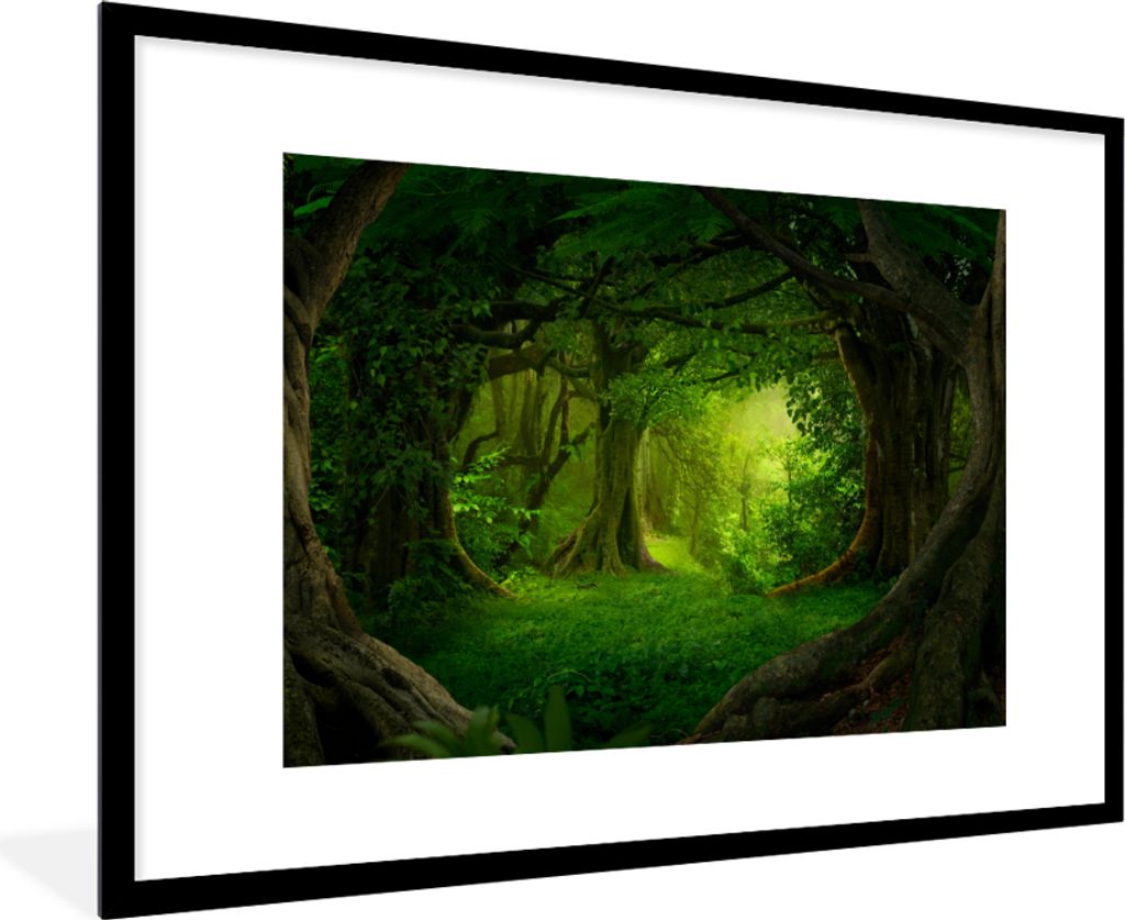 MuchoWow Gerahmtes Poster Bäume - Wald - Grün - Landschaft - Natur 90x60 cm - Poster mit Schwarzem Bilderrahmen Wandposter Rahmen Foto Bilder -...