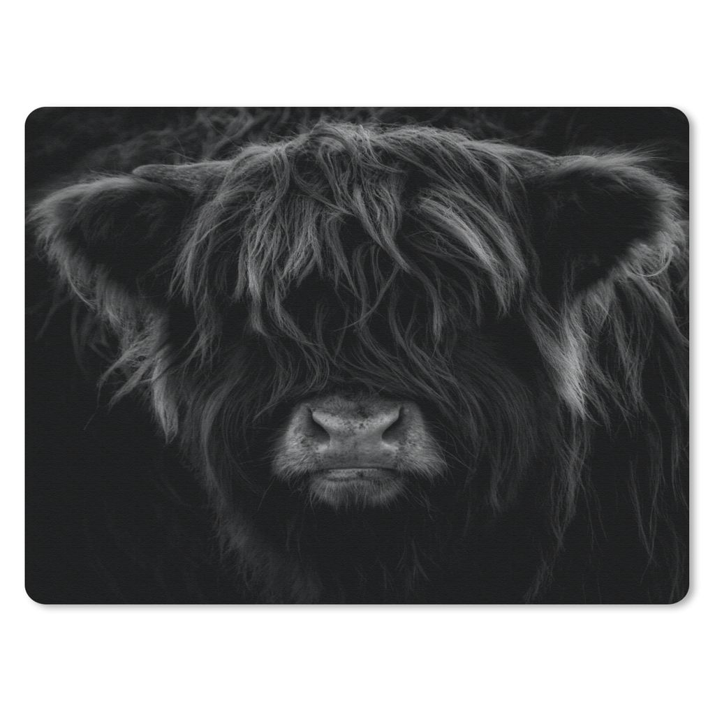 MuchoWow Mauspad Mousepad Schottischer Highlander - Kuh - Schwarz - Weiß - Porträt 23x19 cm - Mousepads - Maus Mat - Pad - Mausunterlage - Schr...