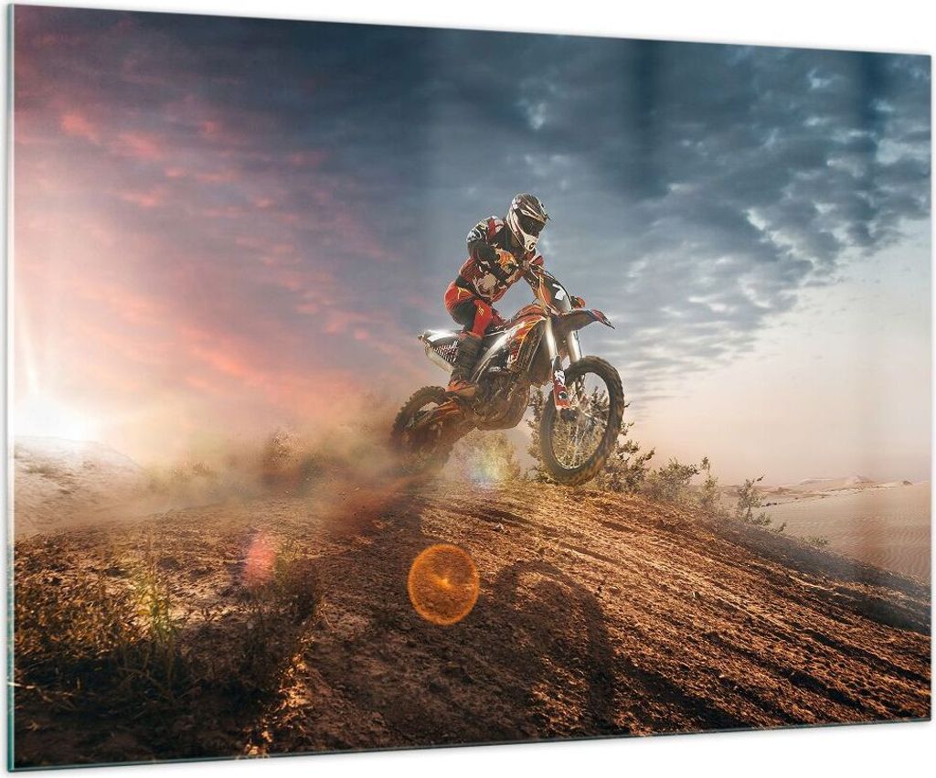 Bilder auf glas - Motor Reiten Helm - 100x70cm - Glasbilder - Wandbilder - Kunstdruck - zum Aufhängen bereit - Wanddekoration aus Glas - Glas Bild...