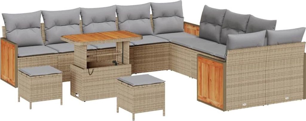 vidaXL Gartensofa-set mit Kissen 13 pcs Beige und Hellgrau