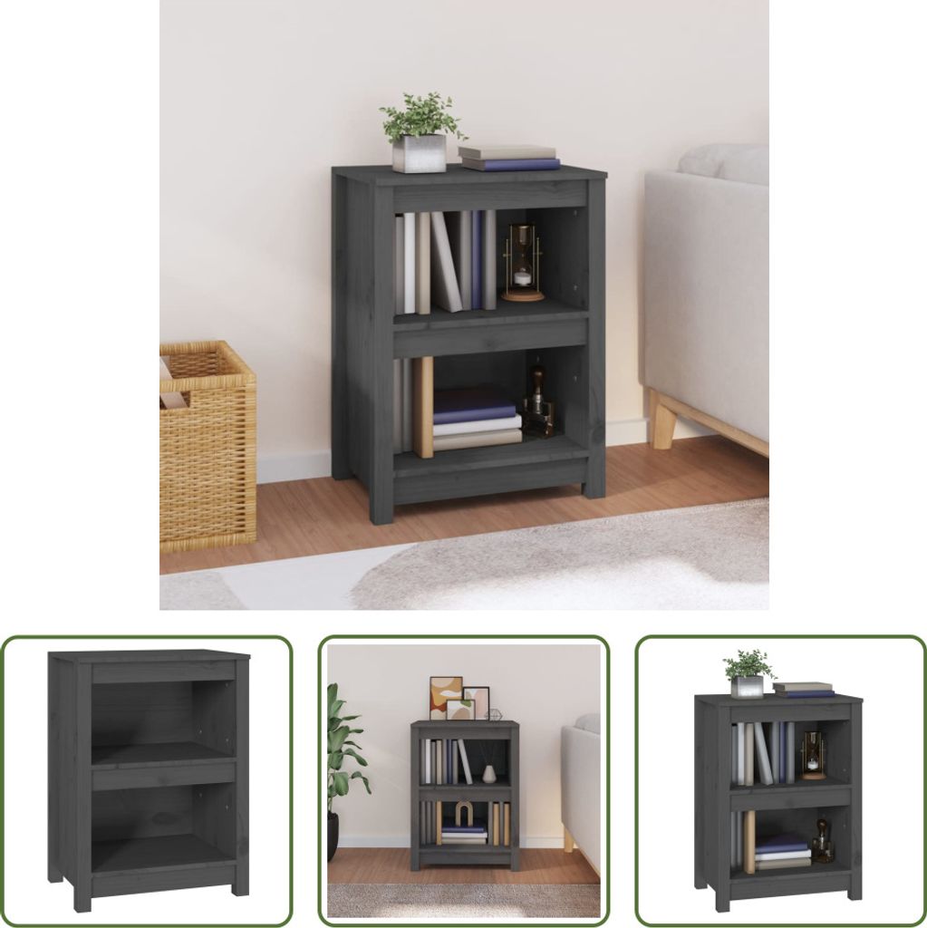 The Living Store Bücherregal Grau 50x35x68 cm Massivholz Kiefer