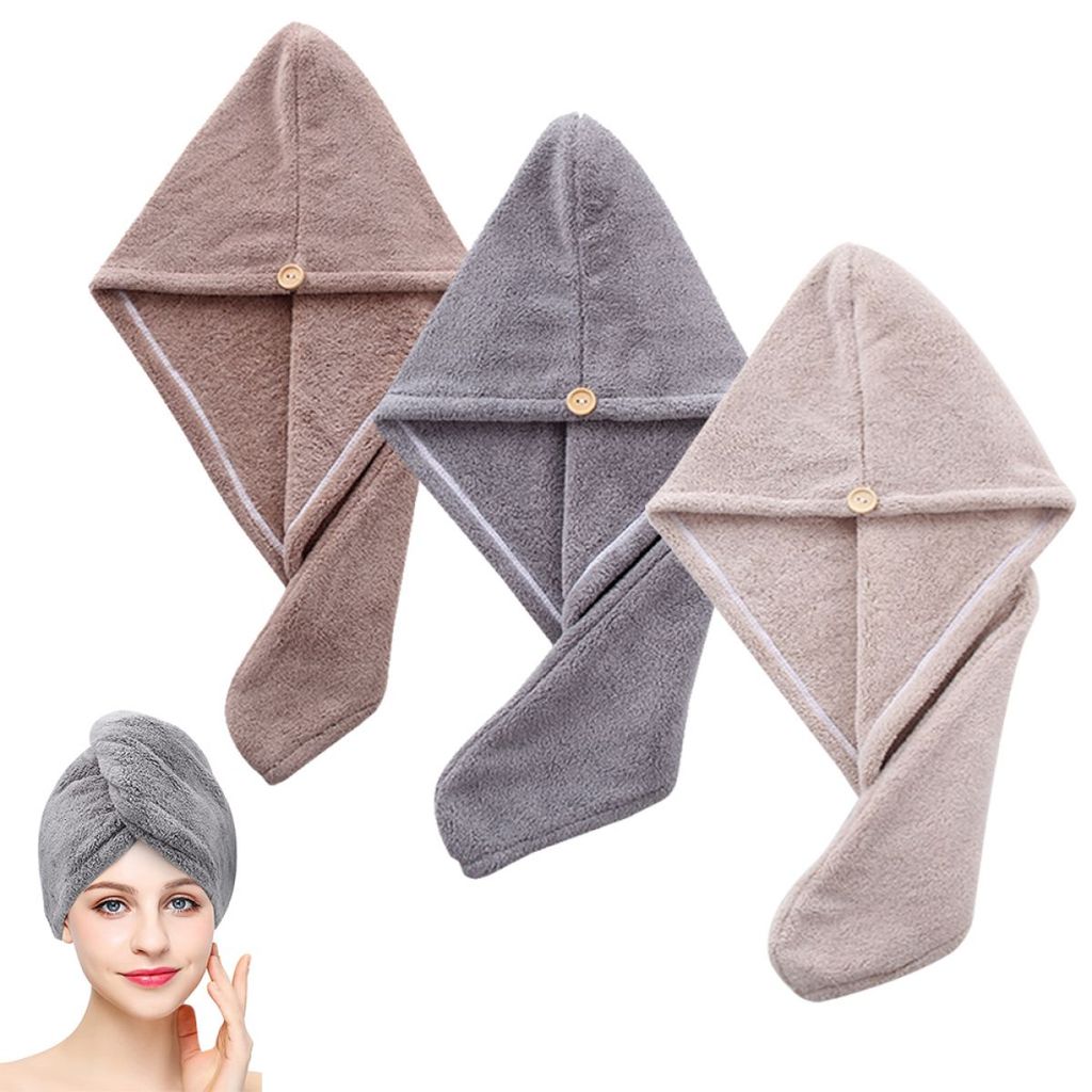 Haarturban aus Mikrofaser mit Knopf, 3-teiliges saugfähiges Haartrocknungstuch, Handtücher, Kinderkopftuch, Haartrocknungstuchkappe für Frauen u...