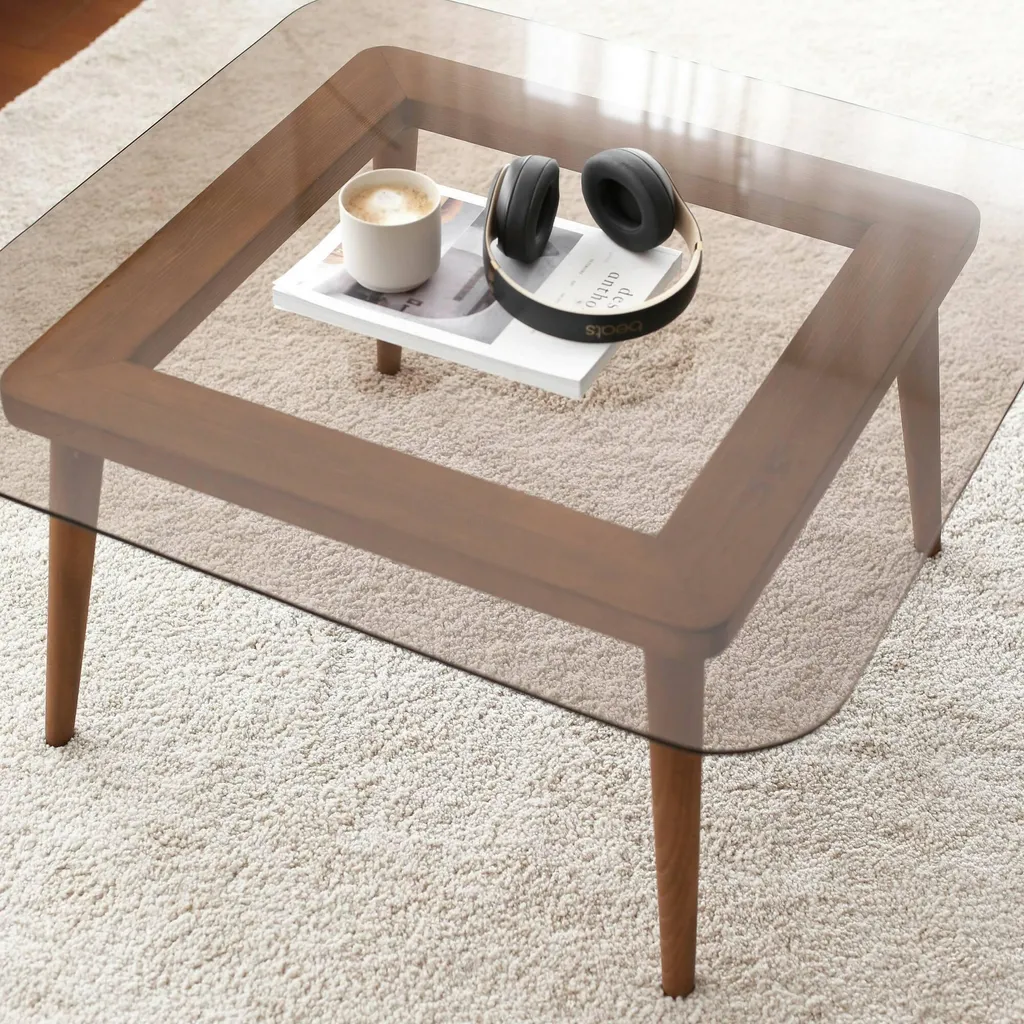 Table basse effet fumé Mezzagno structure bronze marron robuste