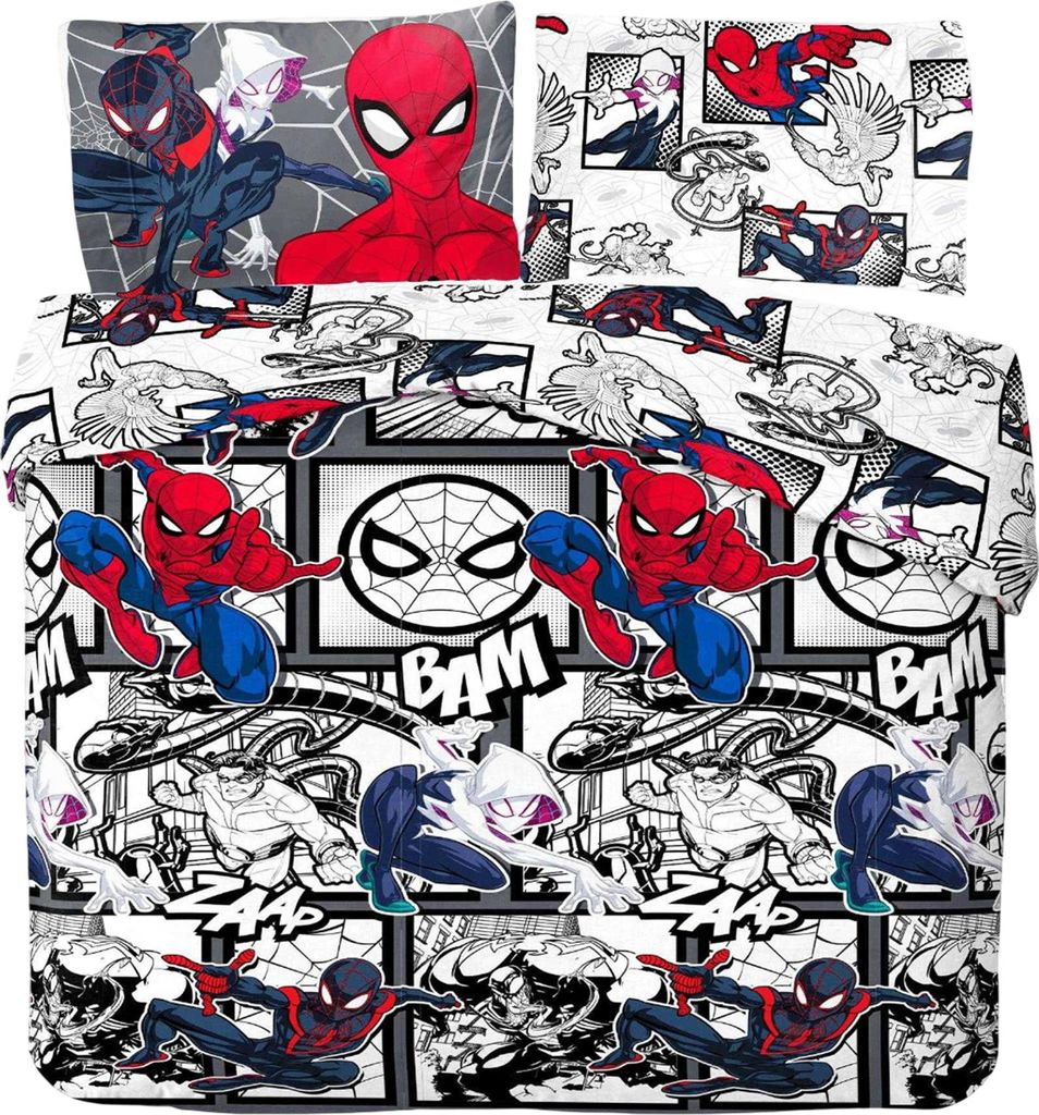 Spider-Man - Comic-Strip Bettwäsche, wendbar TC174 (Einzelbett) (Rot/Grau/Schwarz)