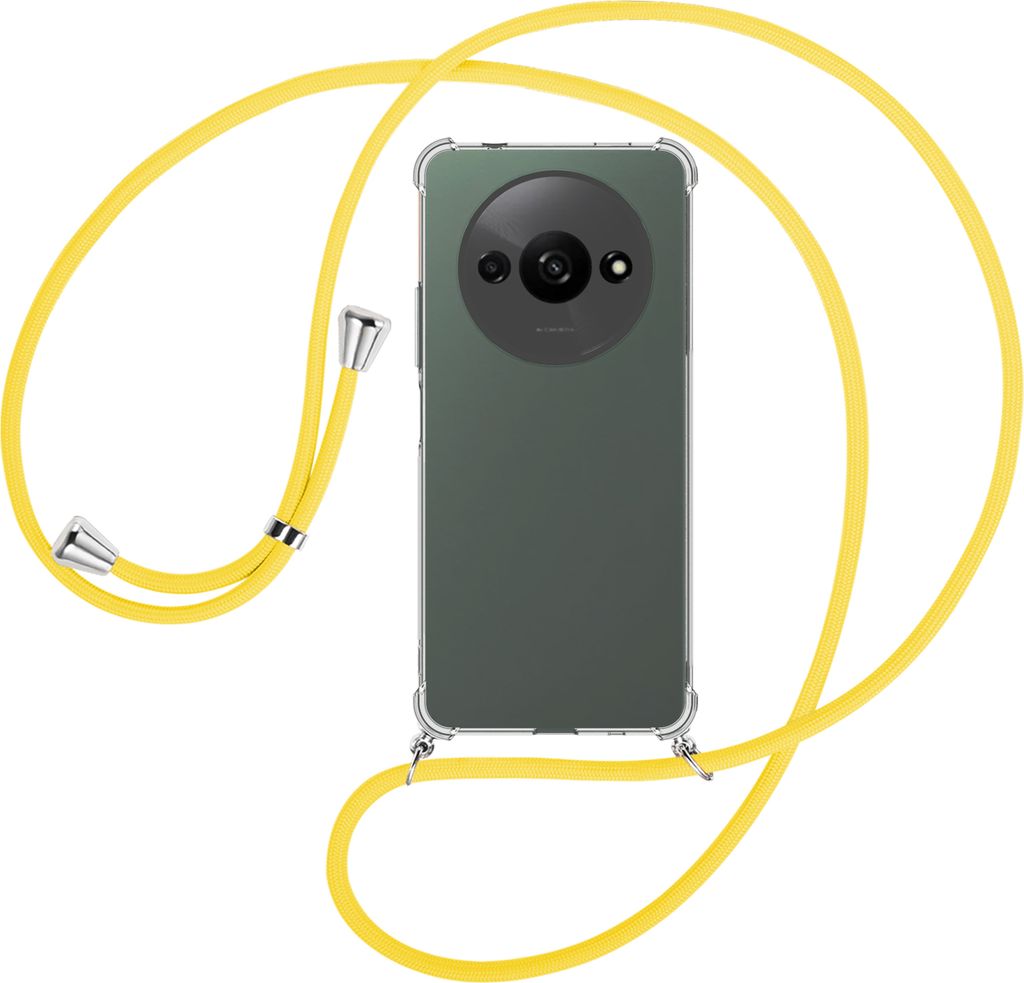 Handykette Backcover-Schutzhülle mit Band (Metall silberfarben) für Xiaomi Redmi A3 - gelb