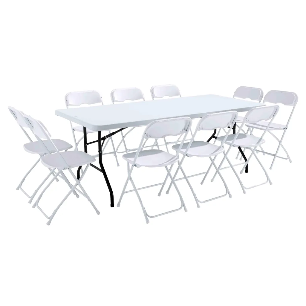Kit réception 10 personnes table fixe 200cm et chaises pour fêtes