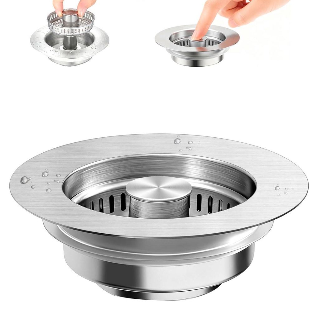 Küchenabflusssieb, Abflussstopfen aus Edelstahl 304, 3-in-1 Pop-up-Abflussstopfen für Spülbecken, Bohrung 72-87 mm, Tiefe > 40 mm – für zuver...