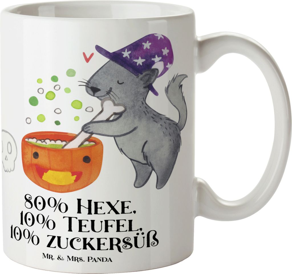 Mr. & Mrs. Panda Kaffeetasse Kater Hexenkessel - Weiß - Geschenk, Dekoration, Becher, Zaubertrank, Teetasse, Zaubern, Tasse, Hexe, für büro, Kaf...