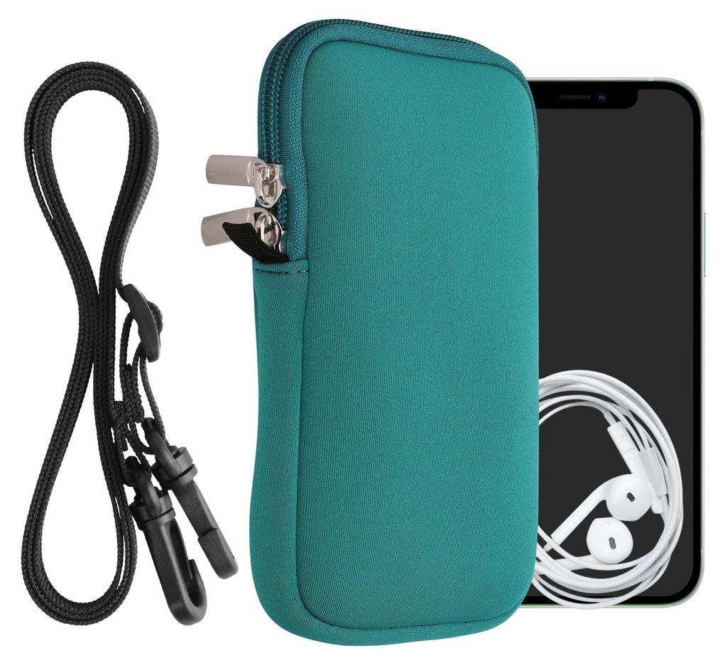 kwmobile Handytasche für Smartphones L - 6,5" - Neopren Handy Hülle Petrol mit Kordel - Handy Tasche mit Handykette 16,5 x 8,9 cm Innenmaße
