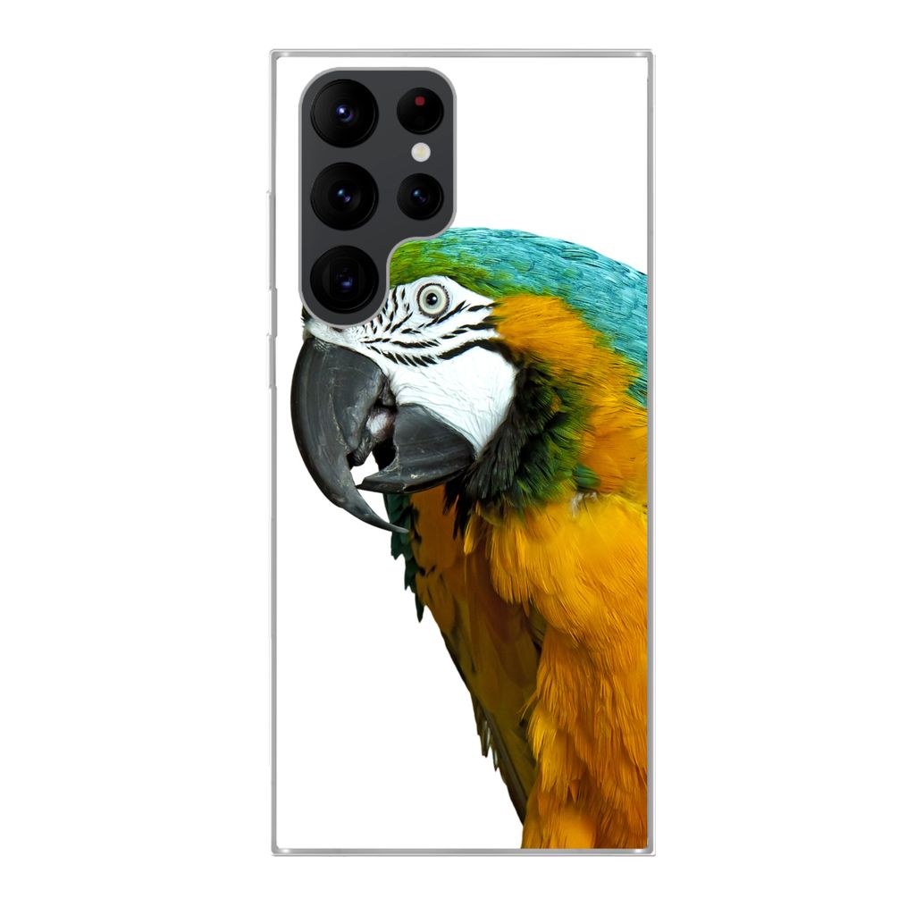 MuchoWow Handyhülle Schutzhülle Hülle für Samsung Galaxy S22 Ultra Papagei - Vogel - Federn - Porträt Silikon Softcase Handy Hülle - Abbildung