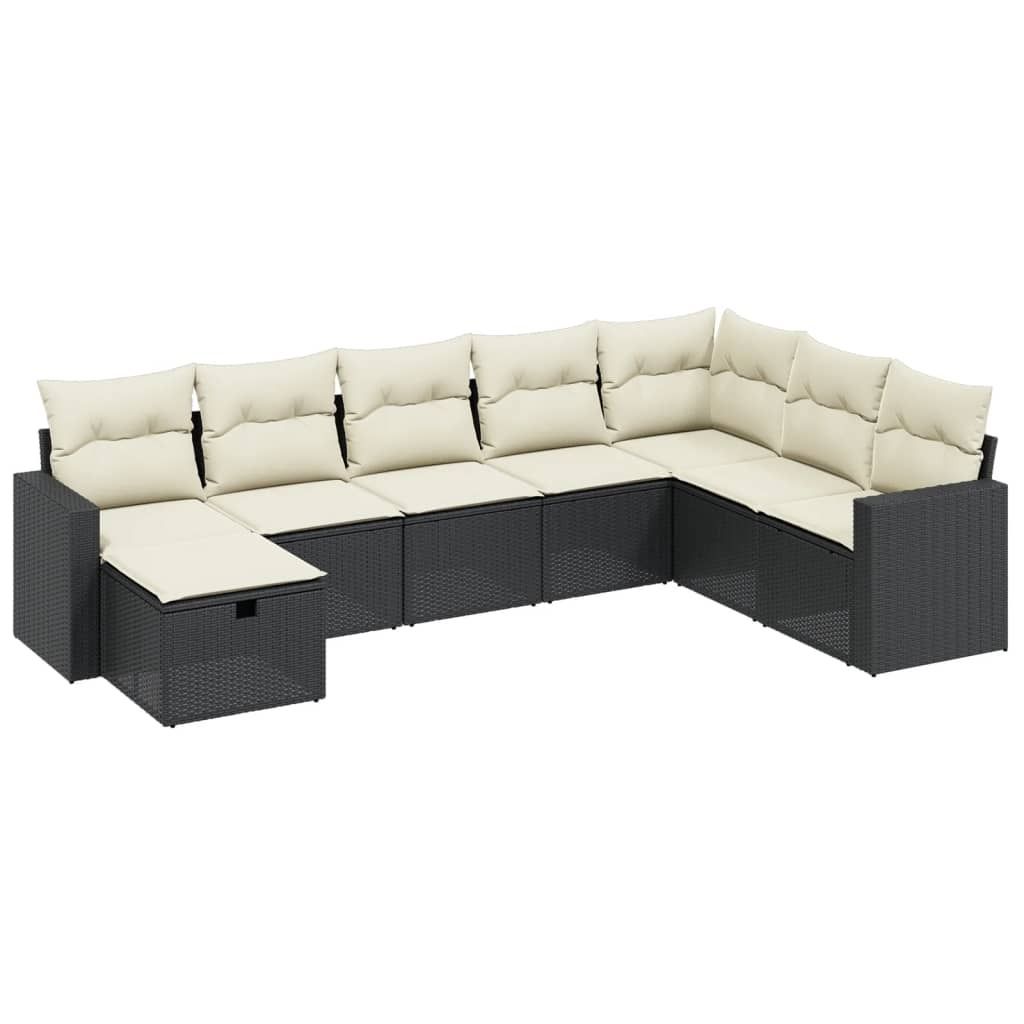 vidaXL 8-tlg. Garten-Sofagarnitur mit Kissen Schwarz Poly Rattan
