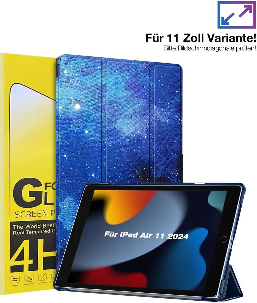 Schutzhülle + 2x 4H Displayfolie für Apple iPad Air 6. Gen 11.0 Zoll Cover Case Schutz Tablet Farbe: Starry Sky