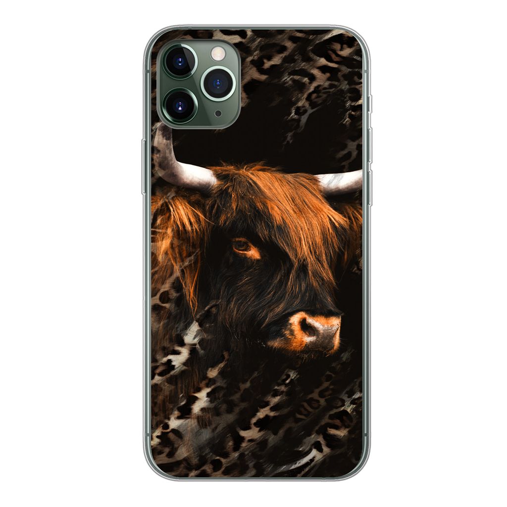 MuchoWow Handyhülle Schutzhülle Hülle für iPhone 11 Pro Max Schottischer Highlander - Pantherdruck - Schwarz Silikon Softcase Handy Hülle - ...