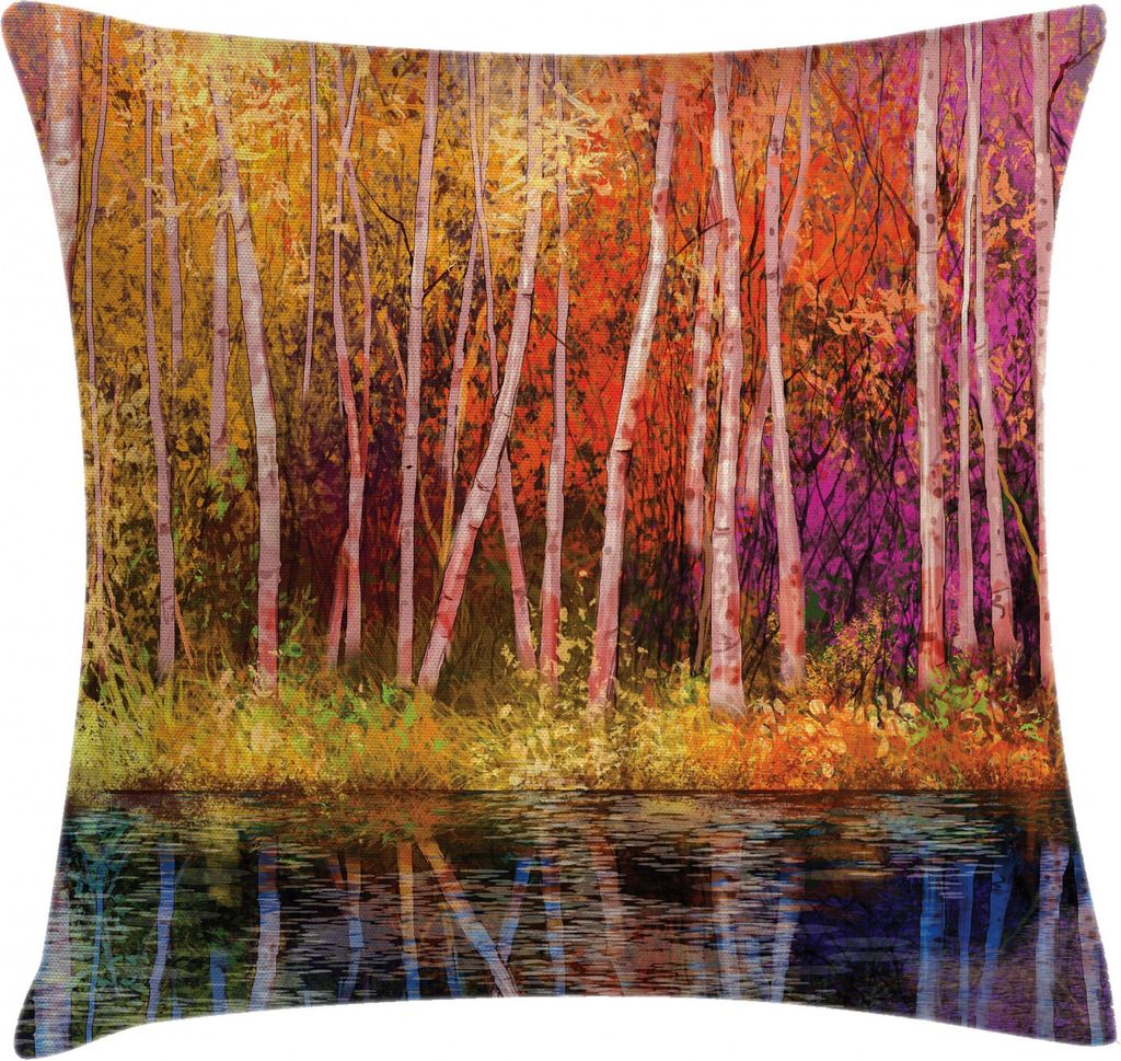 ABAKUHAUS Wald Kissenbezug, Herbst-Bäume durch See, Kissenbezug Beidseitiges Muster Klarer Digitaldruck Farbfest mit Reißverschluss, 50 x 50 cm, ...