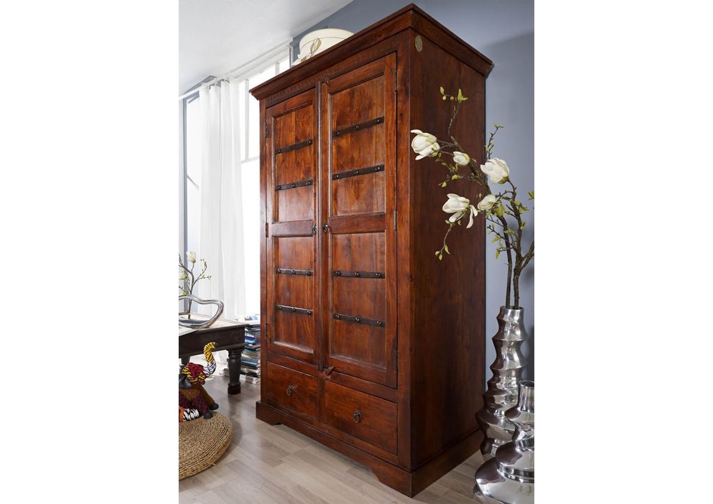 MASSIVMOEBEL24 Kleiderschrank Akazie 108x64x180 nougat lackiert OXFORD #509