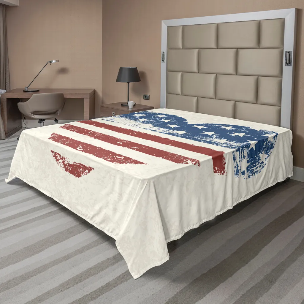 Drap de Lit Doux Americana Drapeau Américain en Cœur Bleu Vermillon