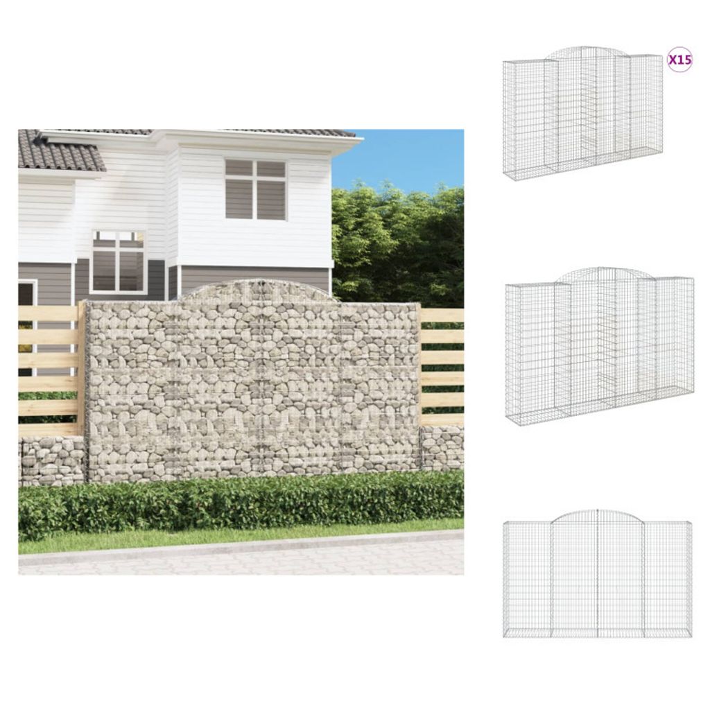 vidaXL Gabionen mit Hochbogen 15 Stk 300x50x180/200cm Verzinktes Eisen - Blumentöpfe & Pflanzgefäße