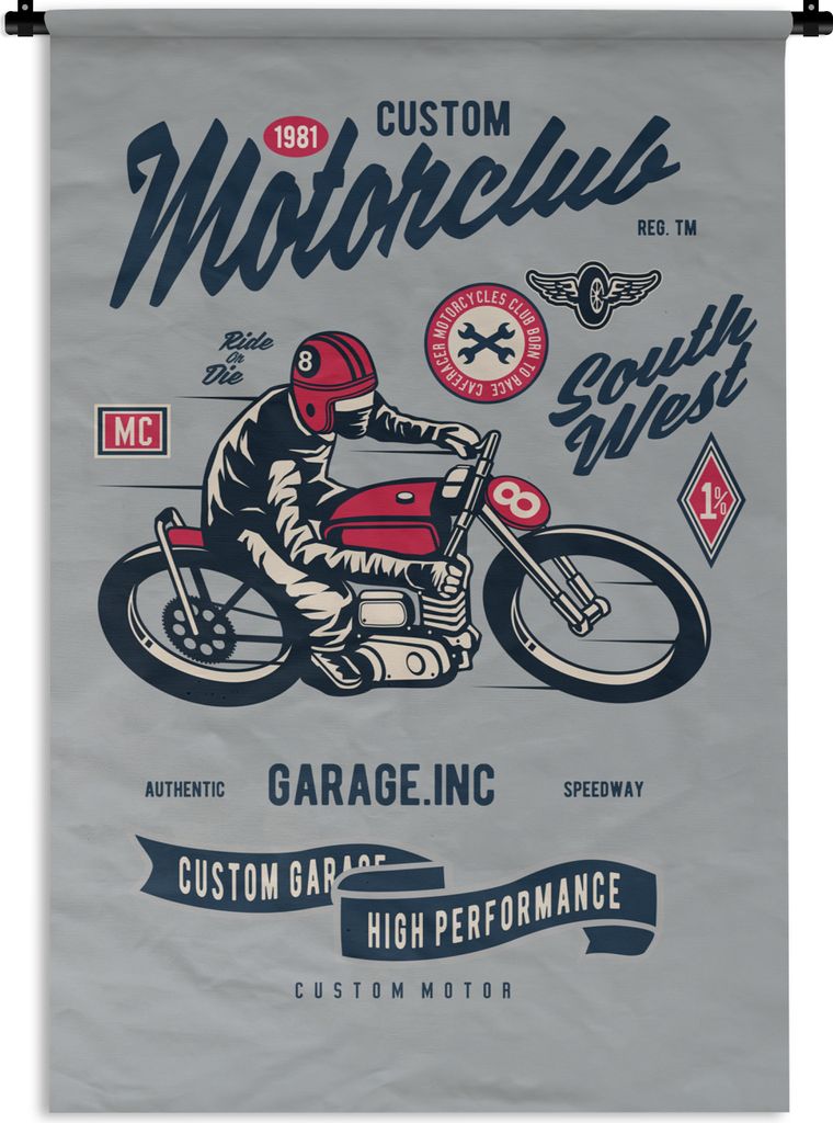 MuchoWow Wandteppich Wandbehang Motorrad - Kleidung - Retro 120x180 cm Tapisserie Dekoration Wandtuch - Schlafzimmer - Dekorationen für das Haus
