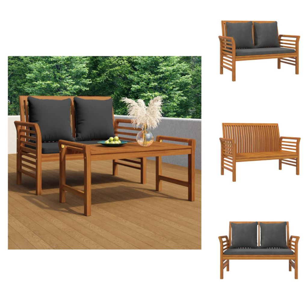 vidaXL Sofabank mit Dunkelgrauen Kissen Massivholz Akazie - Gartenbänke