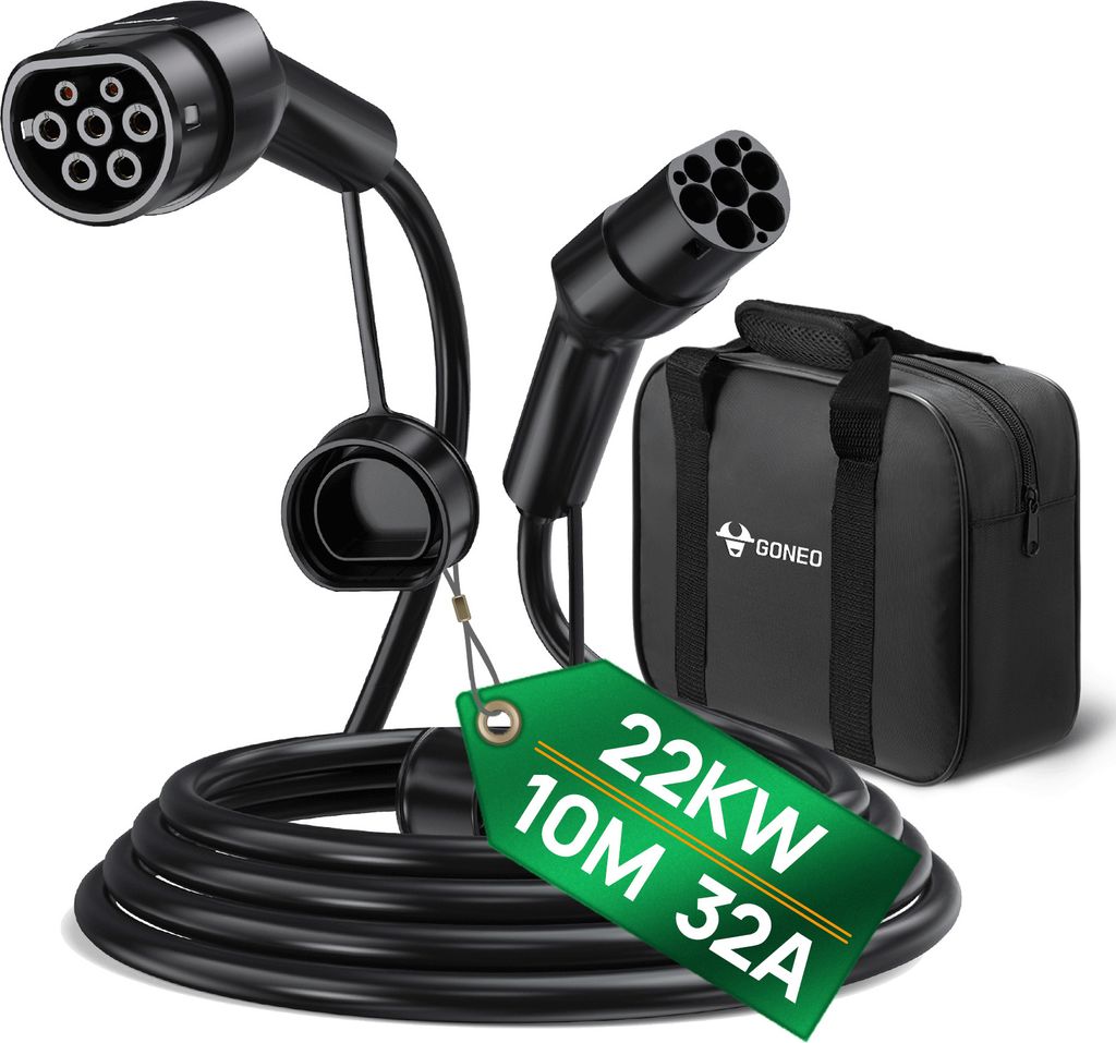GONEO Typ 2 Ladekabel 22kW 10M 32A 3 Phasig Mode 3 für E Auto EV/PHEV