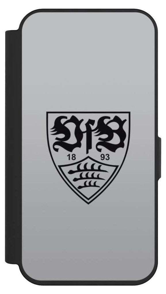 NIVOCASE Klapphülle für Apple iPhone 15 Pro Handyhülle aus Kunst Leder NIVOflip schwarz Logo Offizielles Lizenzprodukt VfB Stuttgart
