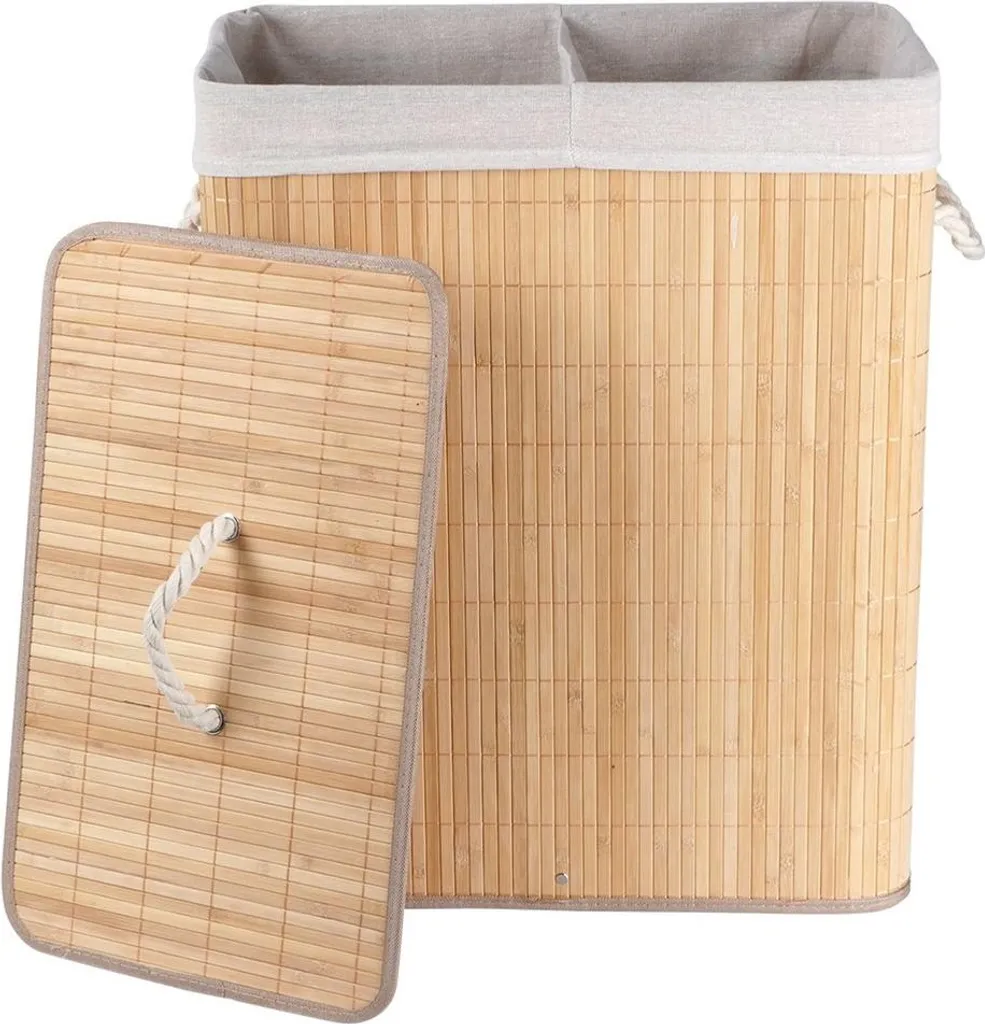 Panier à linge en bambou double bac pour éviter les mauvaises odeurs - 3