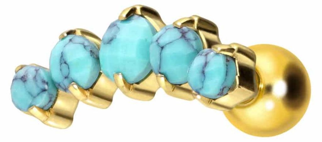 Ohrpiercing Titan Ohrpiercing mit Innengewinde 5 SYNTHETISCHE TÜRKISE Gold Stablänge: 6mm