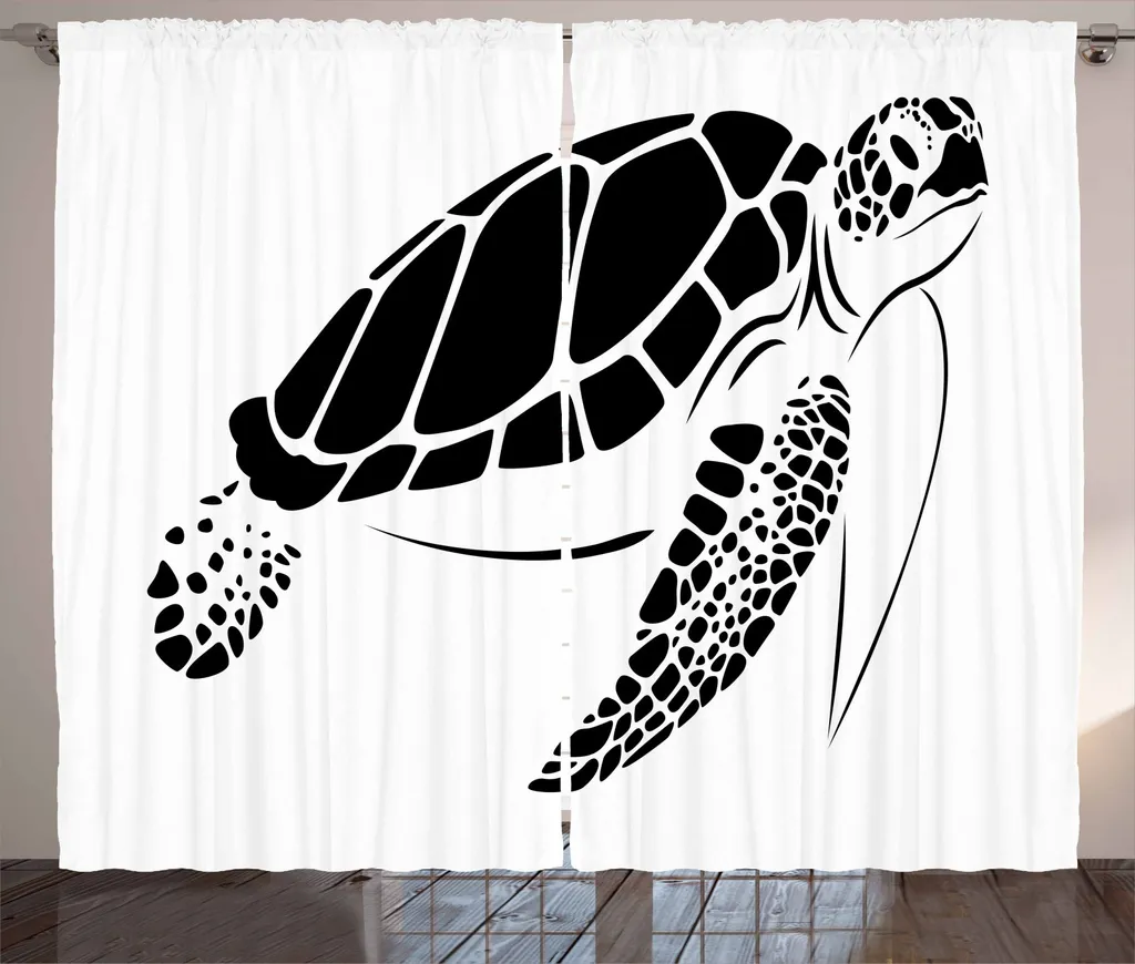 ABAKUHAUS Tartaruga Tenda rustica, Monotone Caretta Caretta, Soggiorno Nastro universale Tende con passanti e ganci, 280 x 245 cm, Bianco e nero