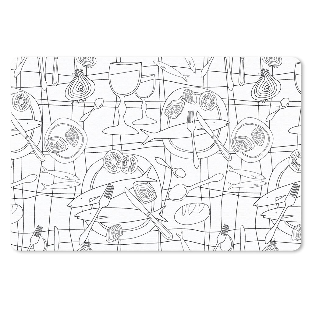 MuchoWow Schreibtischunterlage Fische - Muster - Schwarz und Weiß 60x40 cm - XXL Mauspad - Großes Mauspad