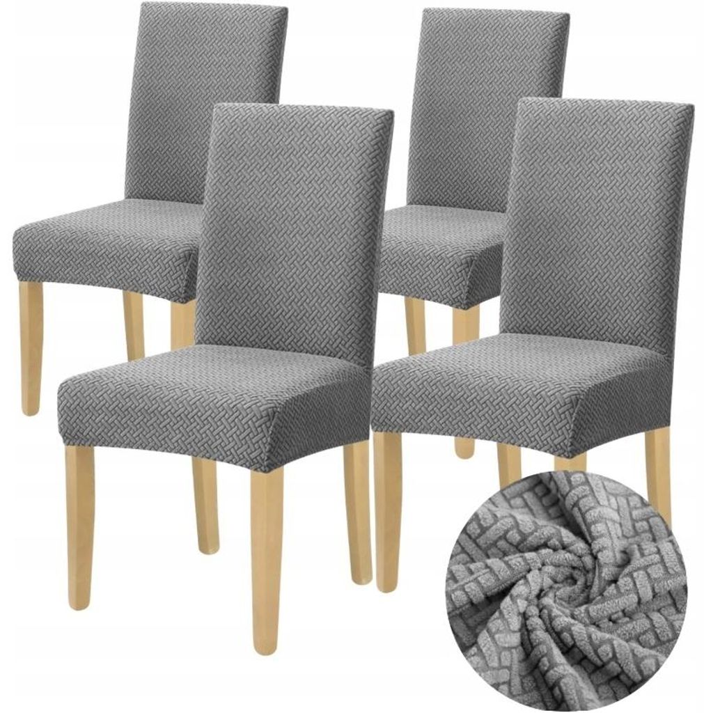4 Stück Stuhlhussen - Grau Jacquard - Universeller Produktbild 