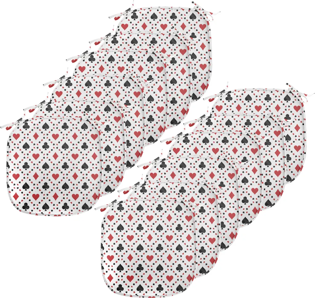 ABAKUHAUS Kasino Imbottitura per sedie da sala da pranzo, carte da poker Tourist, cuscino decorativo impermeabile con cinturini per sedie da cucina, 40 cm x 40 cm - confezione da 12, nero rosso