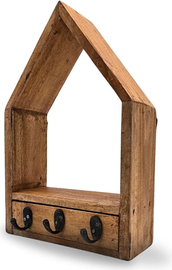 FLUR SCHLÜSSELBRETT "HOME" | 3 Haken, Massivholz | Haus Schlüsselhaken